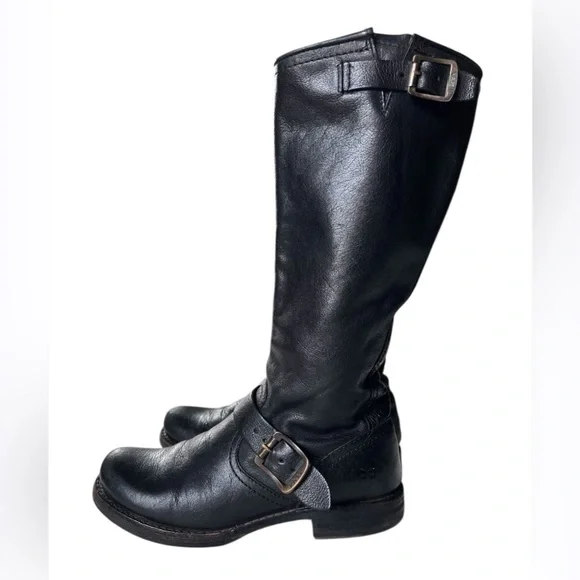 Frye Tall Black Veronica Slouch Black Leather Riding Boots Buckles Size Sz 6.5 - Picture 11 of 16